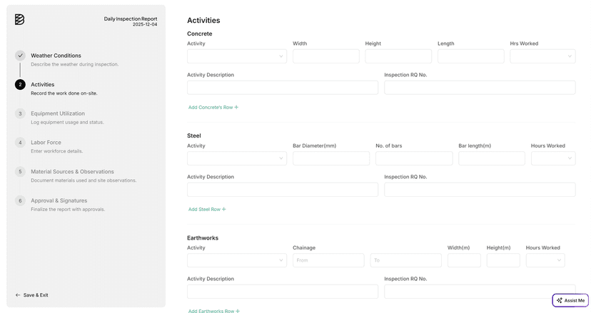Construction report dashboard preview